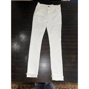 Coco + Carmen Womens Skinny Jeans Off White Distressed Fringe High Rise S/M nwt